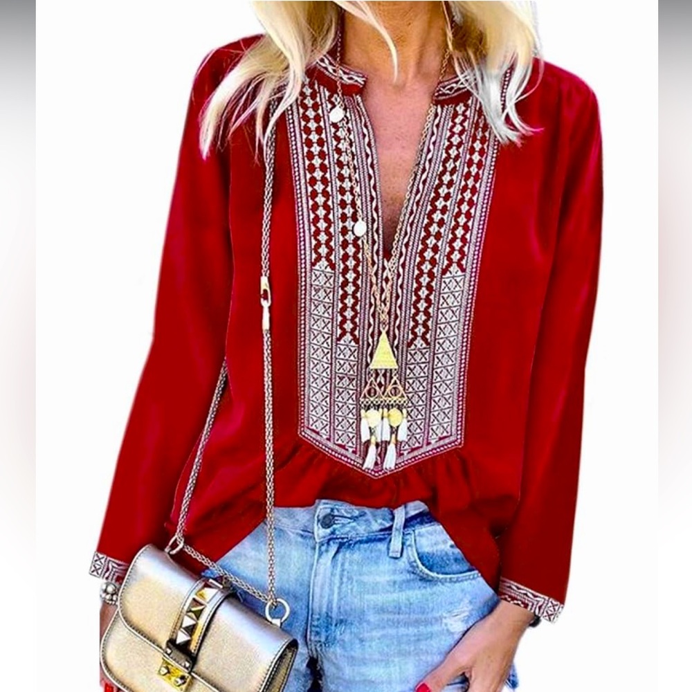 NWOT Embroidered Boho Top